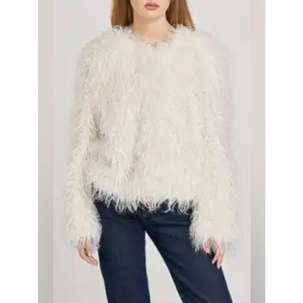 Halogen Cream Feathered Fuzzy Crew Neck Sweater Size Medium